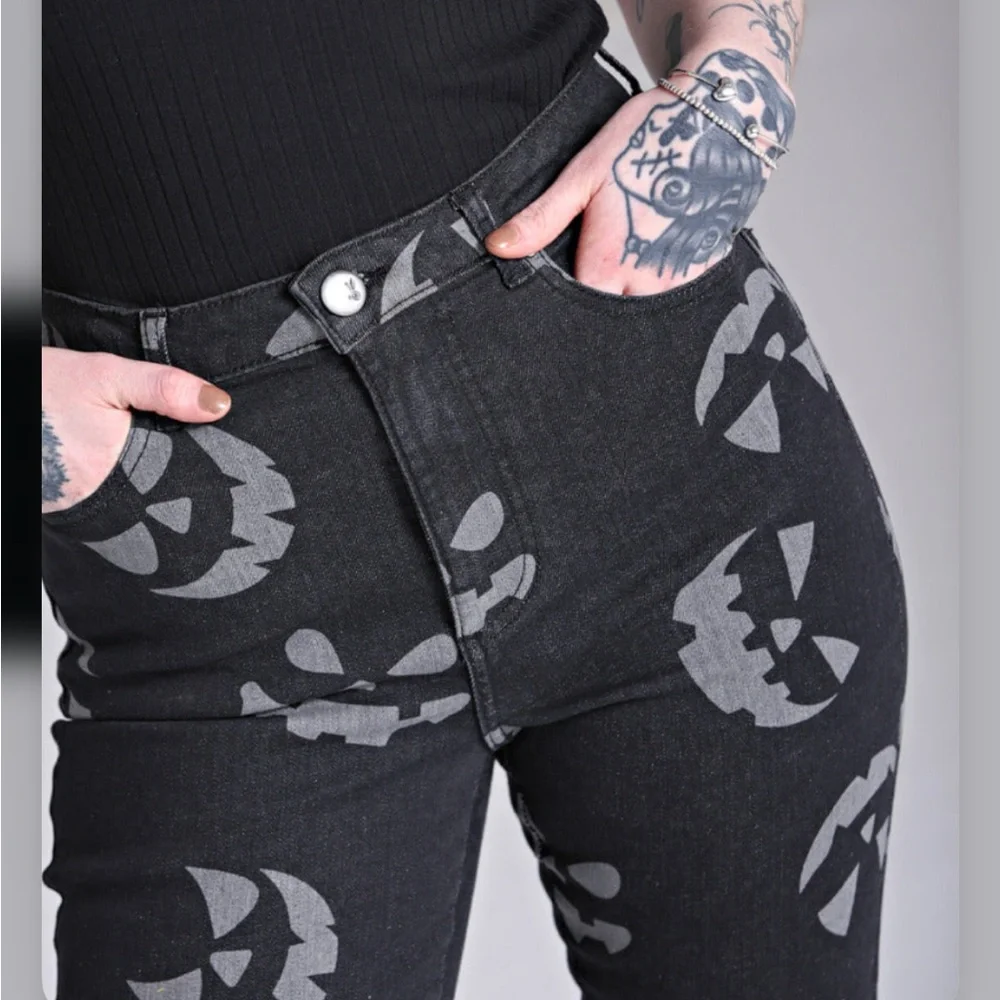 Hell Bunny Black Pumpkin Print Pants - Picture 2 of 6